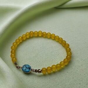 Hand Crafted Yellow Natural Russican gemstones Bracelet with Turquoise Accent